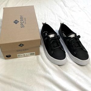 Sperry Black leather snakeskin print sneakers, NWT